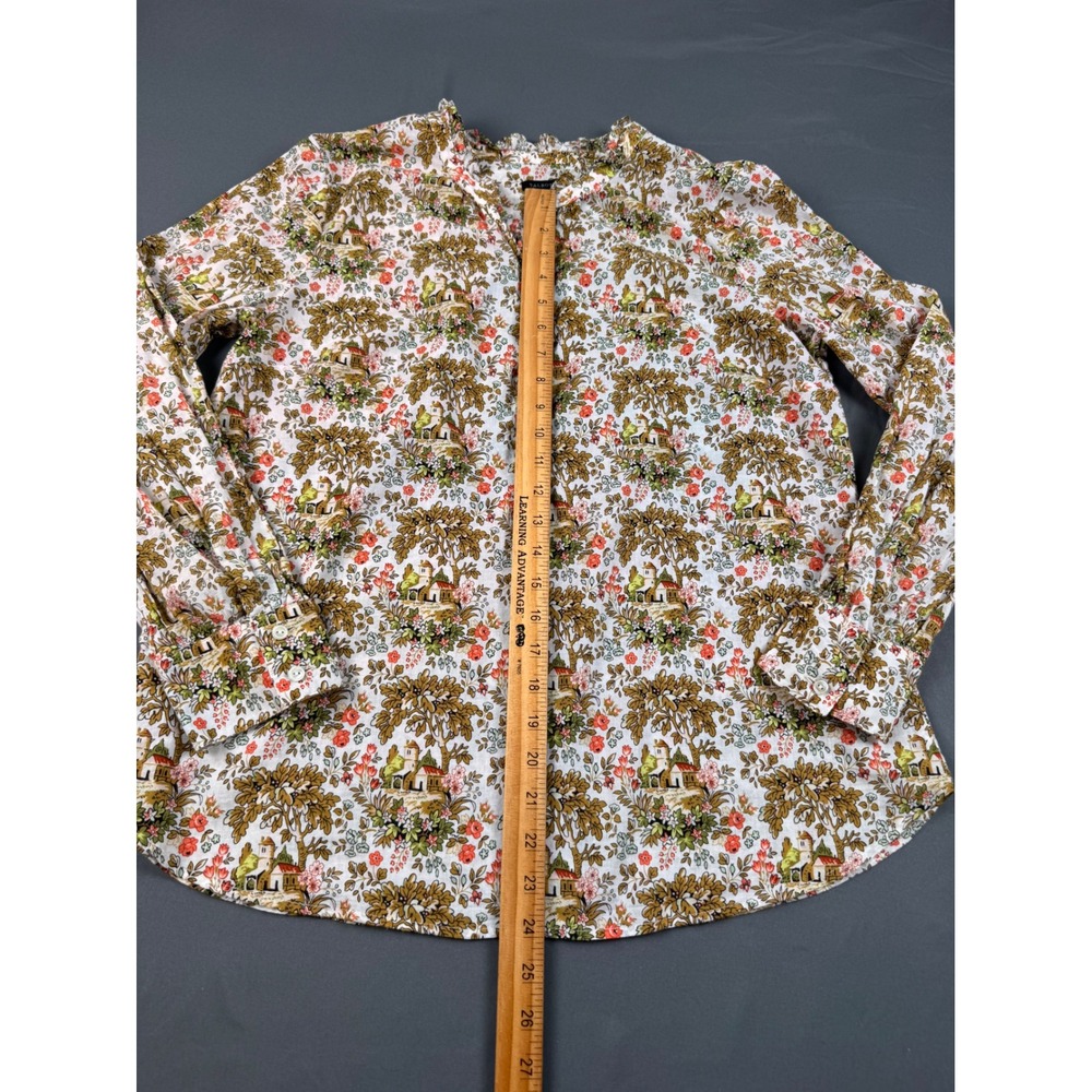 Talbots Tuscan Countryside Chateau Patterned‎ Ruffle Neck Blouse Top Large - Picture 7 of 14